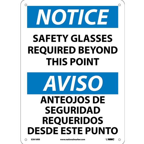 Notice Safety Glasses Required Sign - Bilingual (ESN18RB)
