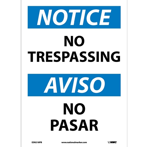 Notice No Trespassing Sign - Bilingual (ESN218PB)