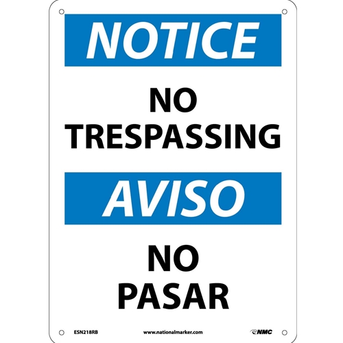 Notice No Trespassing Sign - Bilingual (ESN218RB)