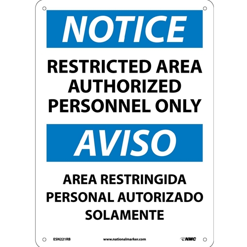 Notice Restricted Area Sign - Bilingual (ESN221RB)