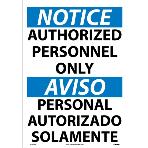 Notice Authorized Personnel Only Sign - Bilingual (ESN34PC)
