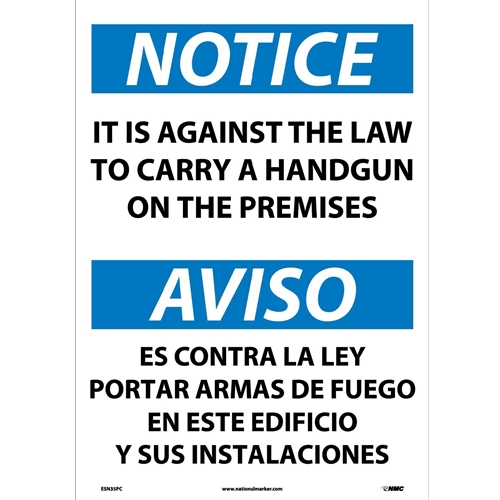 Notice Firearms Prohibited Sign - Bilingual (ESN35PC)