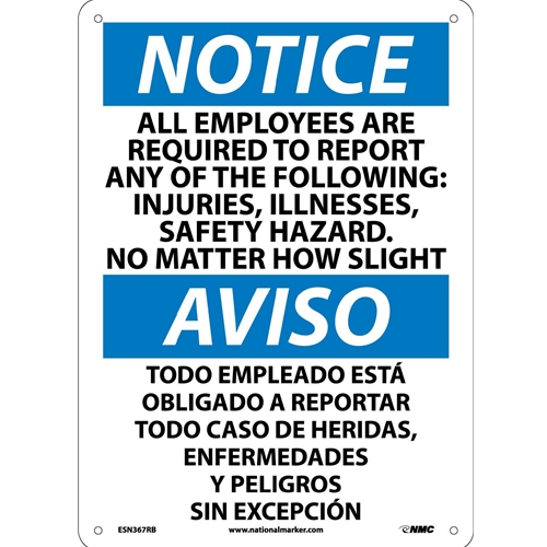Notice All Employees Are Required To Report Sign - Bilingual (ESN367RB)