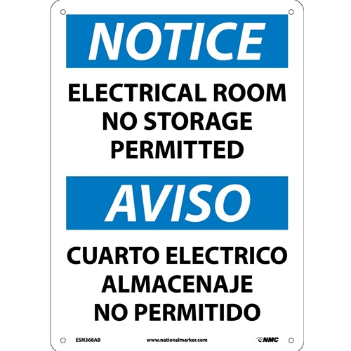 Notice Electrical Room No Storage Permitted Sign - Bilingual (ESN368AB)