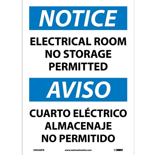 Notice Electrical Room No Storage Permitted Sign - Bilingual (ESN368PB)