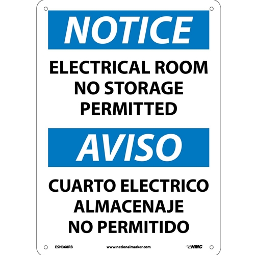 Notice Electrical Room No Storage Permitted Sign - Bilingual (ESN368RB)