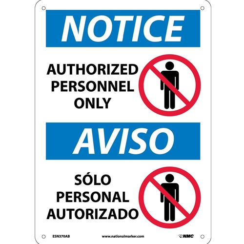 Notice Authorized Personnel Only Sign - Bilingual (ESN370AB)