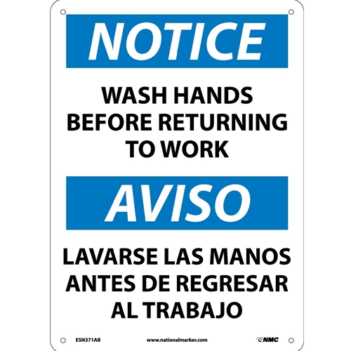 Notice Wash Hands Sign - Bilingual (ESN371AB)