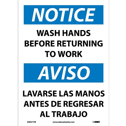 Notice Wash Hands Sign - Bilingual (ESN371PB)