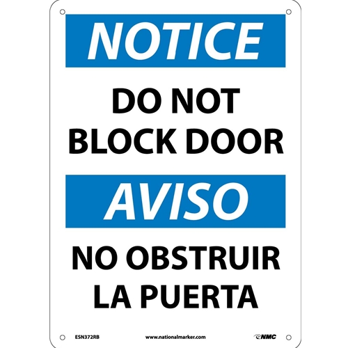 Notice Do Not Block Door Sign - Bilingual (ESN372RB)