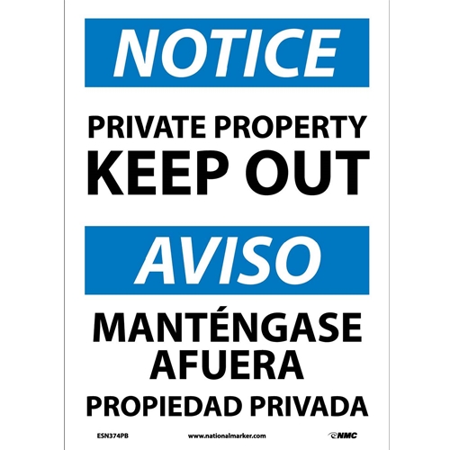 Notice Private Property Keep Out Sign - Bilingual (ESN374PB)