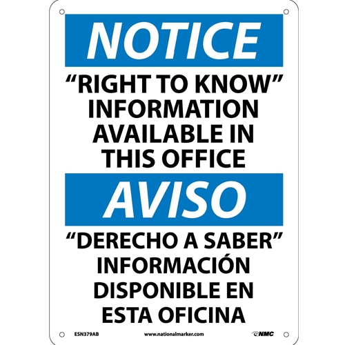 Notice "Right To Know" Information Available Sign - Bilingual (ESN379AB)