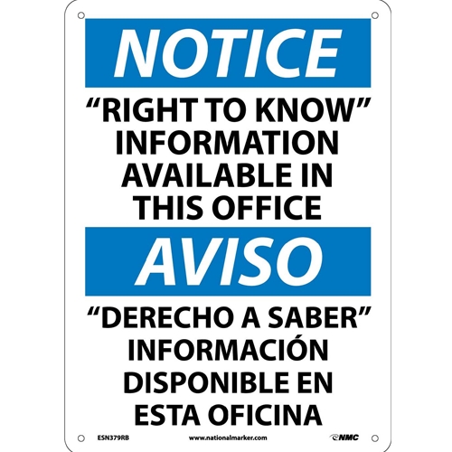 Notice "Right To Know" Information Available Sign - Bilingual (ESN379RB)