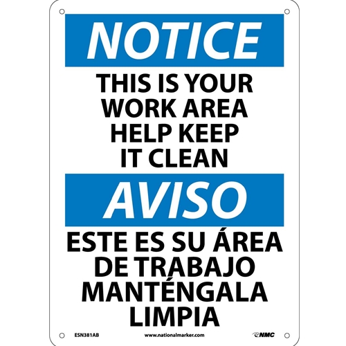 Notice Keep Work Area Clean Sign - Bilingual (ESN381AB)