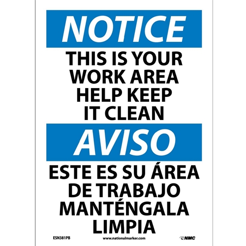 Notice Keep Work Area Clean Sign - Bilingual (ESN381PB)