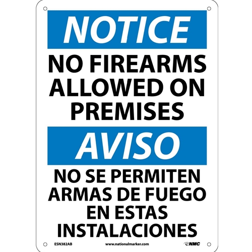 Notice No Firearms Allowed On Premises Sign - Bilingual (ESN382AB)