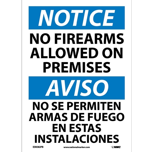 Notice No Firearms Allowed On Premises Sign - Bilingual (ESN382PB)