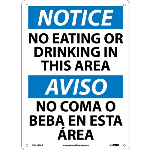 Notice No Eating Or Drinking Sign - Bilingual (ESN383AB)