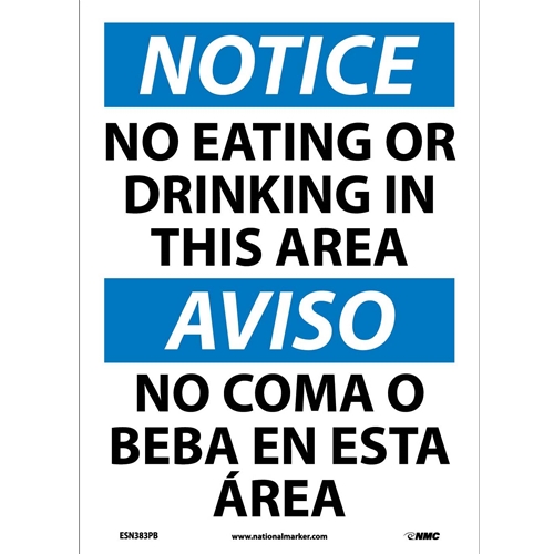 Notice No Eating Or Drinking Sign - Bilingual (ESN383PB)