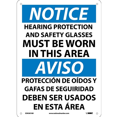 Notice Hearing Protection Must Be Worn Sign - Bilingual (ESN387AB)
