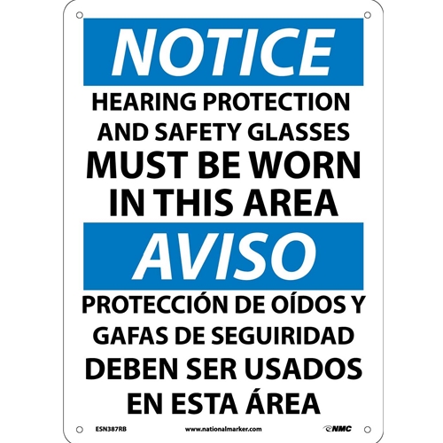 Notice Hearing Protection Must Be Worn Sign - Bilingual (ESN387RB)