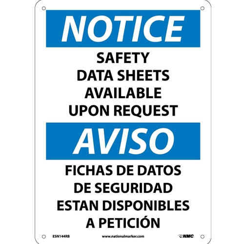 Notice Safety Data Sheets Available Sign - Bilingual (ESN444RB)