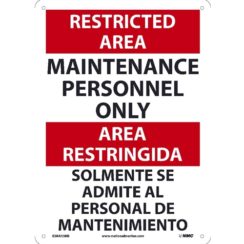 Restricted Area Maintenance Personnel Only Sign - Bilingual (ESRA15RB)