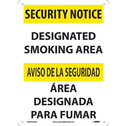 Security Notice Designated Smoking Area Sign - Bilingual (ESSN102AB)