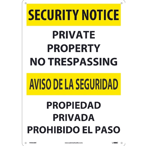 Security Notice No Trespassing Sign - Bilingual (ESSN26RC)