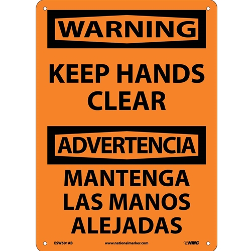 Warning Keep Hands Clear Sign - Bilingual (ESW501AB)