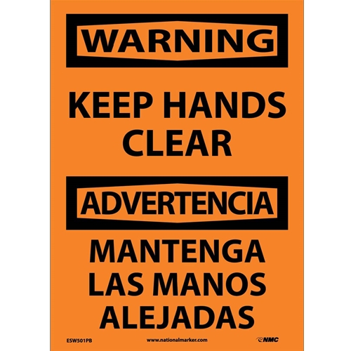 Warning Keep Hands Clear Sign - Bilingual (ESW501PB)