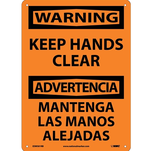 Warning Keep Hands Clear Sign - Bilingual (ESW501RB)