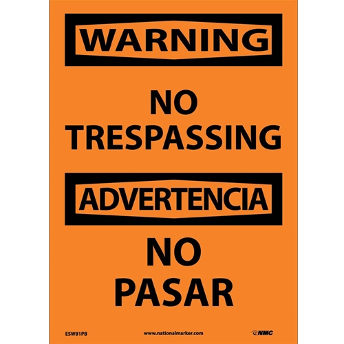 Warning No Trespassing Sign - Bilingual (ESW81PB)