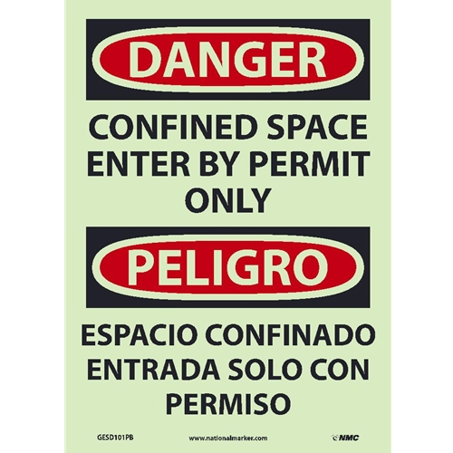 Danger Confined Space Permit Only Sign - Bilingual (GESD101PB)