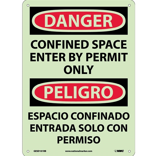 Danger Confined Space Permit Only Sign - Bilingual (GESD101RB)