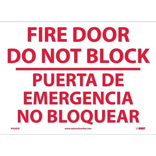 Fire Door Do Not Block Sign - Bilingual (M436PB)
