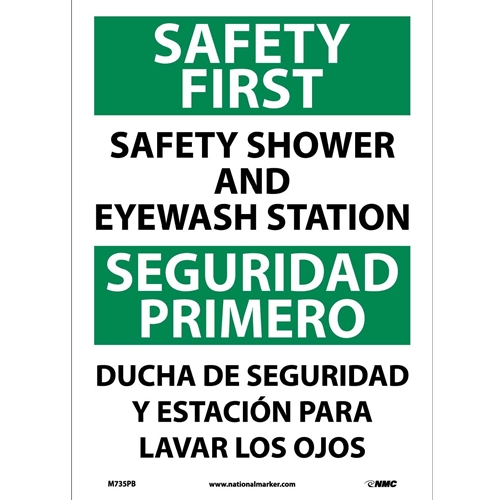 Safety First Shower And Eyewash Station Sign - Bilingual (M735PB)
