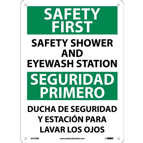 Safety First Shower And Eyewash Station Sign - Bilingual (M735RB)