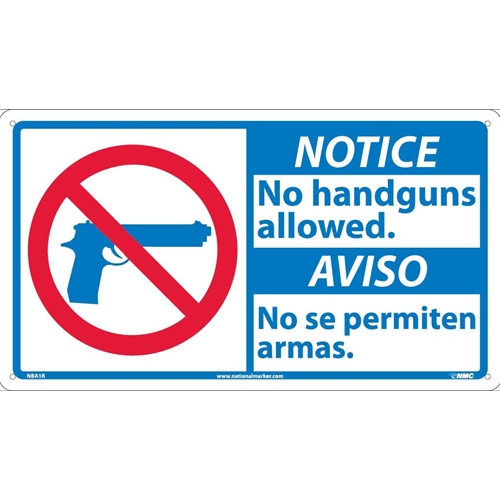 Notice No Handguns Allowed Sign - Bilingual (NBA1R)