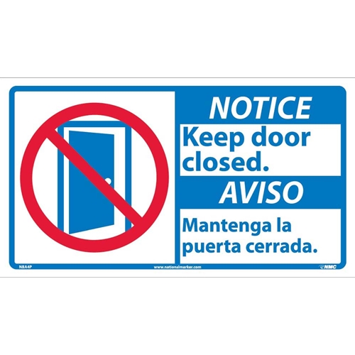 Notice Keep Door Closed Sign - Bilingual (NBA4P)