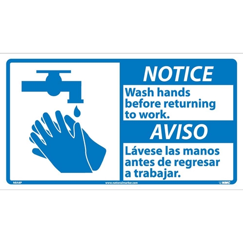 Notice Wash Hands Before Work Sign - Bilingual (NBA8P)
