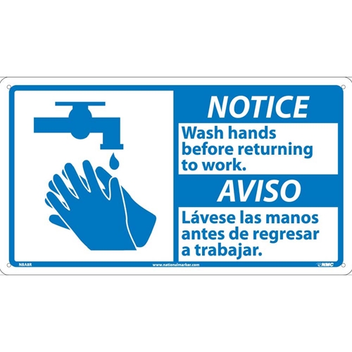 Notice Wash Hands Before Work Sign - Bilingual (NBA8R)