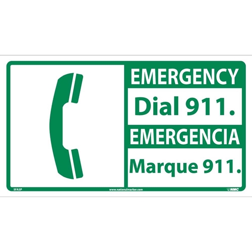 Emergency Dial 911 Sign - Bilingual (SFA3P)