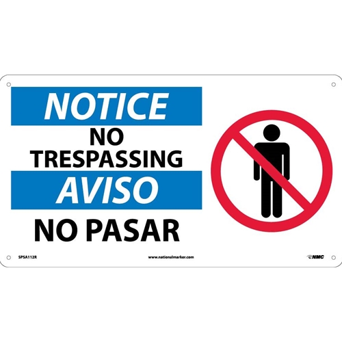 Notice No Trespassing Sign - Bilingual (SPSA112R)