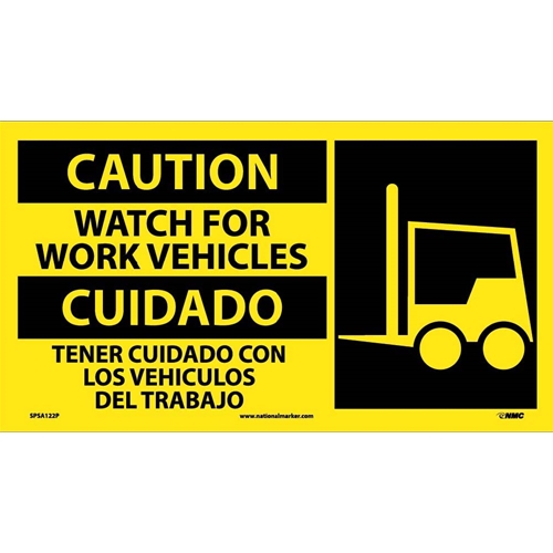 Caution Watch Out For Work Vehicles Sign - Bilingual (SPSA122P)