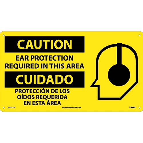 Caution Ear Protection Required Sign - Bilingual (SPSA123R)