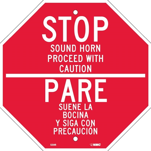 Stop Proceed With Caution Sign - Bilingual (SS9R)
