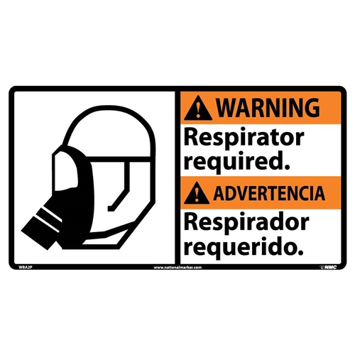 Warning Respirator Required Sign - Bilingual (WBA2P)