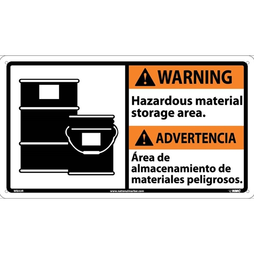 Warning Hazardous Material Storage Area Sign - Bilingual (WBA3R)