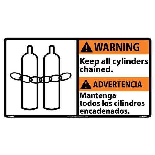 Warning Keep All Cylinders Chained Sign - Bilingual (WBA4P)